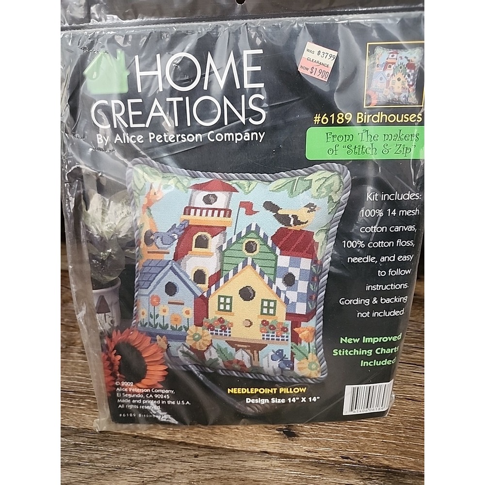 Home Creations #6189 Birdhouses Pillow Needlepoint Pillow Kit Alice Peterson